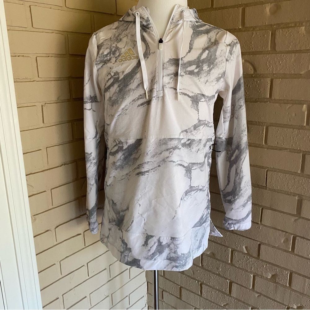 ADIDAS DIGITAL CAMO GRAY 1/4 ZIP HOODED JACKET WINDBREAKER POCKETS SIZE SMALL S